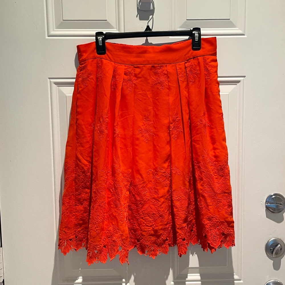 Eva Mendes for New York & Company Orange Embroidered Lace Flowy Skirt Size Large